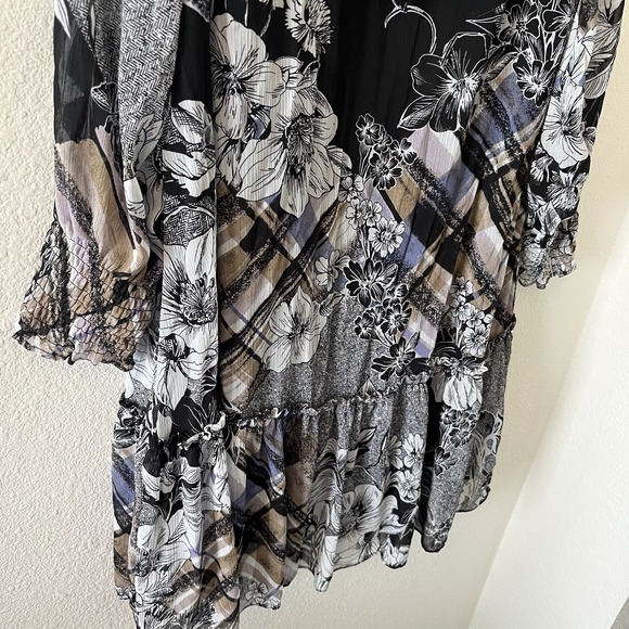 London Times Women's Dress Sz 8 Tartan Floral Long Sleeve Smock Tiered Tie Neck - Picture 7 of 16